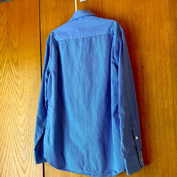 CrewCuts J Crew size 12 boy blue white tiny check pocket button down shirt EUC - Picture 6 of 8